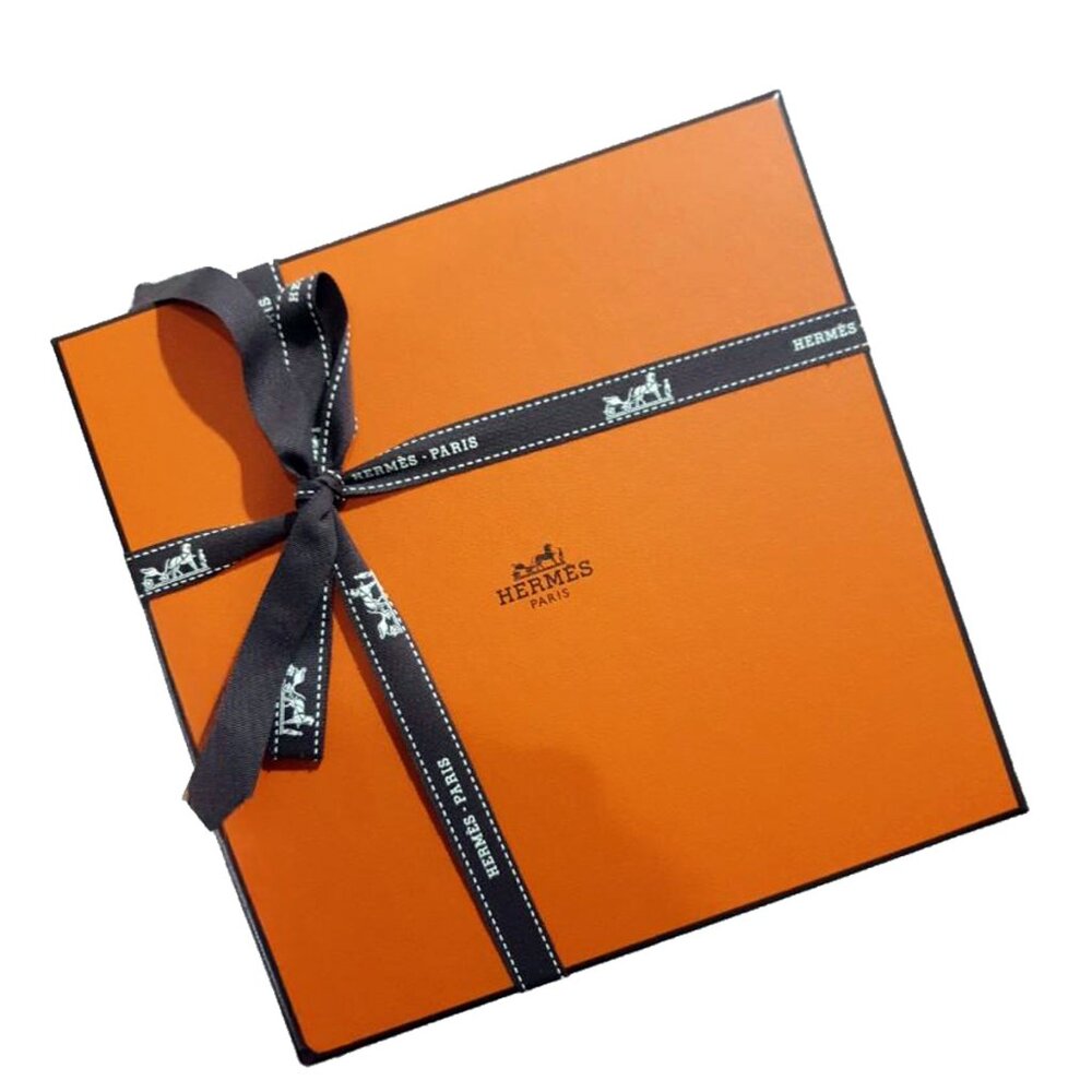 Authentic Hermes Gift Box for Scarf or Belt 9" x 8.75" x 2" Hermes Box + Ribbon